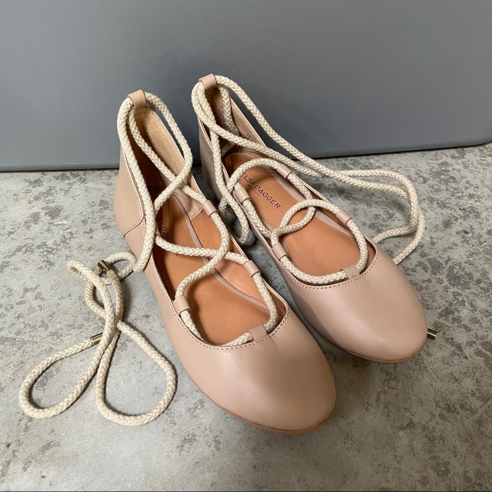 Anthropology Kelsi Dagger Nude Lace Up Flats NWOT